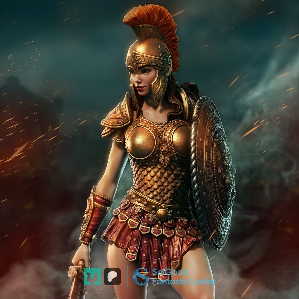 3D Printable Dianolytta - Female Human Hoplite | 32/75/145mm | High-Detail  | Pre-Supported by SolGood Fantastic Ladies, image size:1000x1000