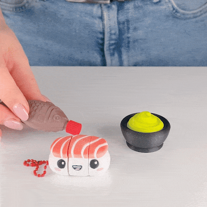 3D Printable Cute Flexi Sushi Nigiri Salmon 🍣, Fun Keychain Toy