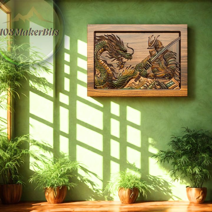 3D Printable Samurai vs Dragon Relief Panel – CNC Router Ready STL ...