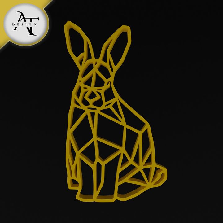 3D Printable Rabbit - Geometric - 2D Wall Art Decor by AT Design