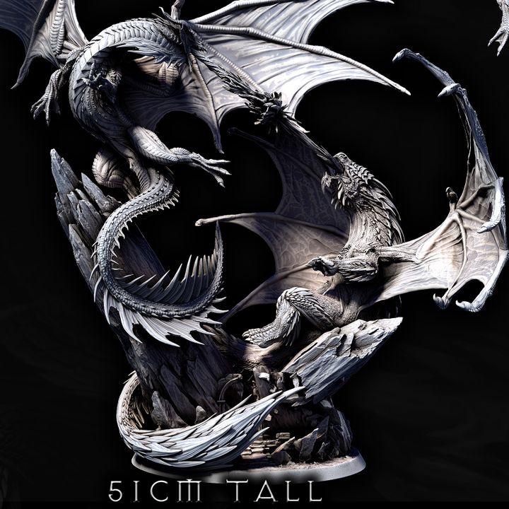 3D Printable Elder Red Dragon vs Elder White Dragon Fight Diorama