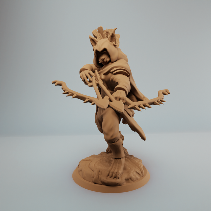 3D Printable Tabaxi Ranger, catfolk Ranger with two arrows by Vulcan ...